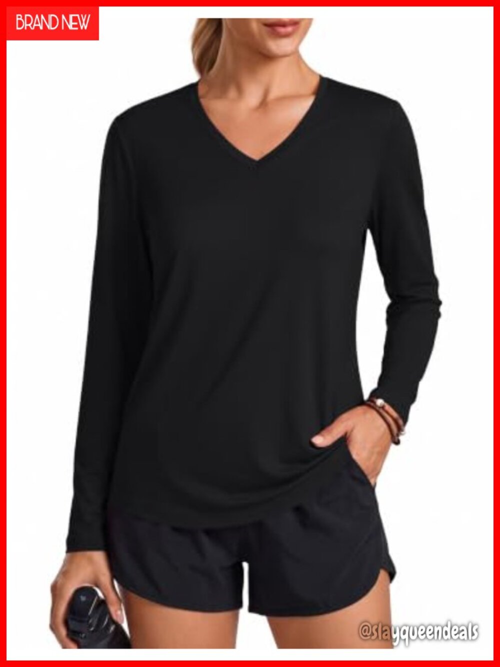 Long Sleeve Workout Top V-Neck UPF 50+ Running Shirt